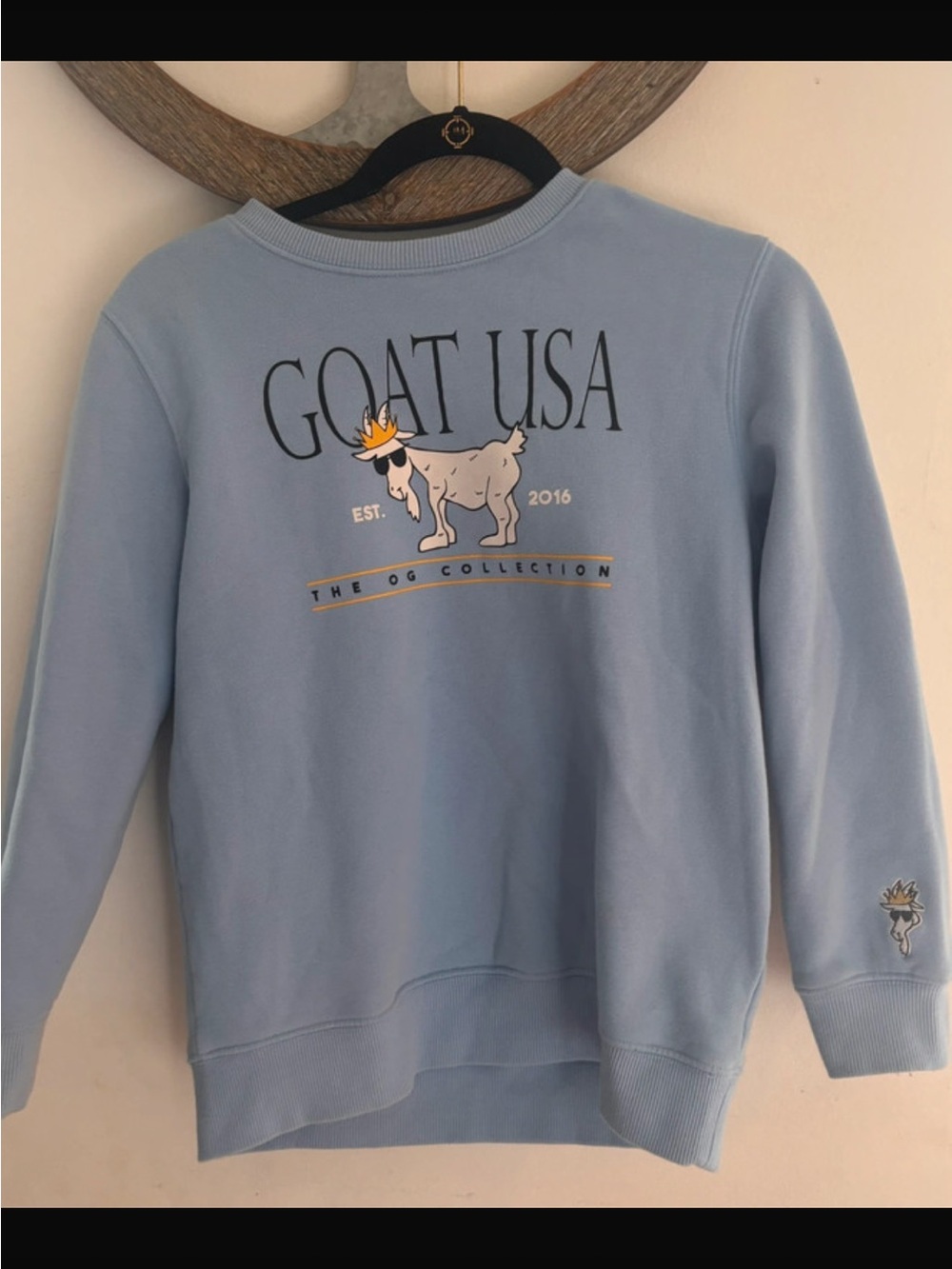 GOAT USA Light Blue Crewneck Sweatshirt for Kids- Youth XL